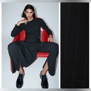 Zara pinstripe pareo skirt over trousers